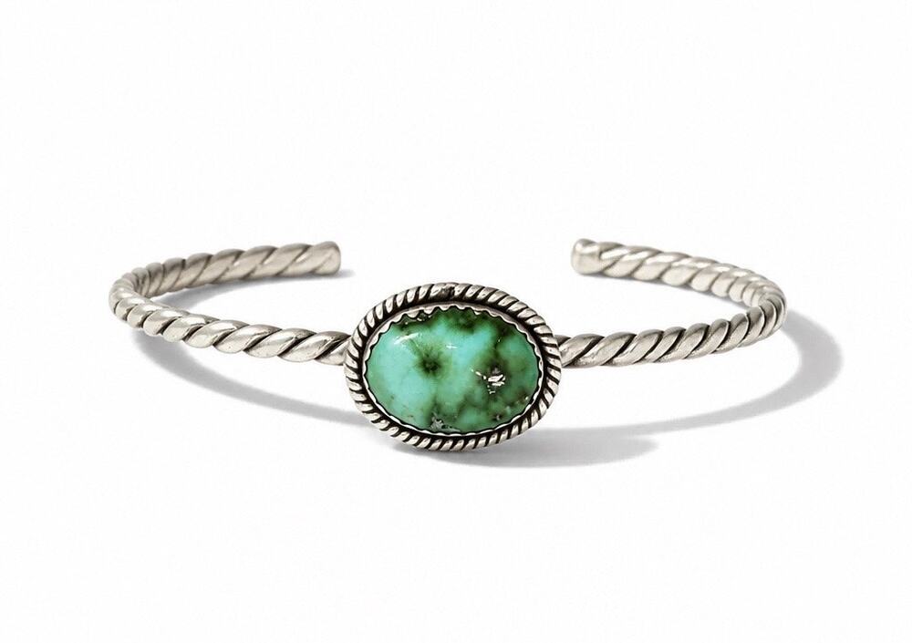 Sonoran Gold Turquoise Dainty Matte Cuff Bracelet Sterling Silver